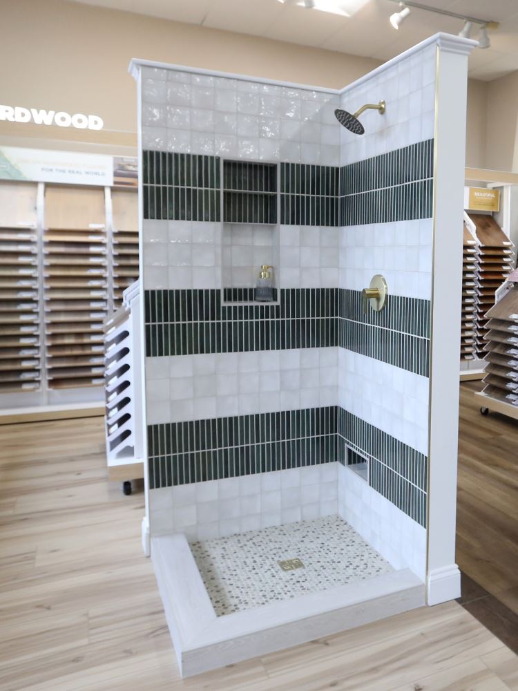 custom tile shower in bathroom flooring showroom in Denver, PA